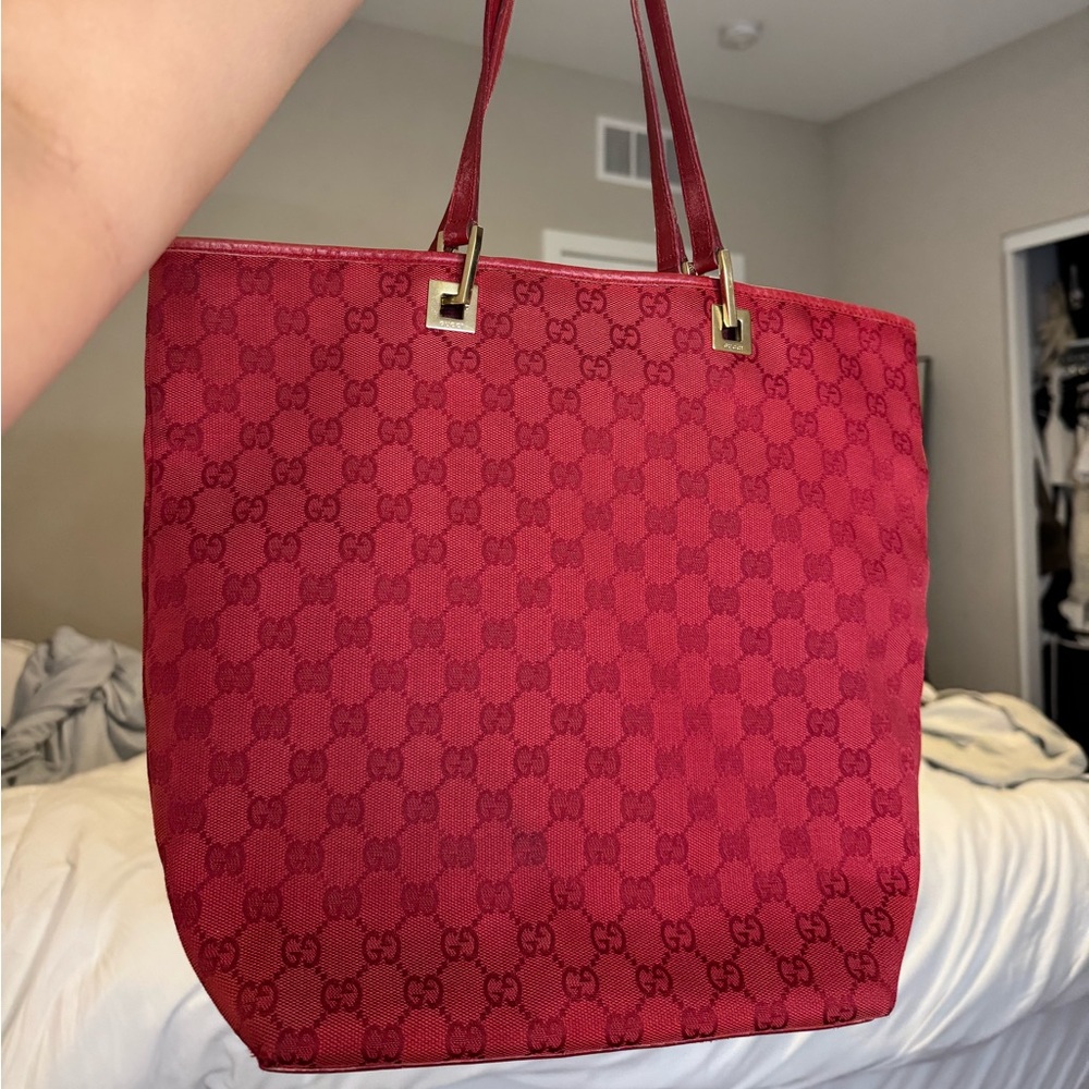 Gucci Red Signature Canvas Tote